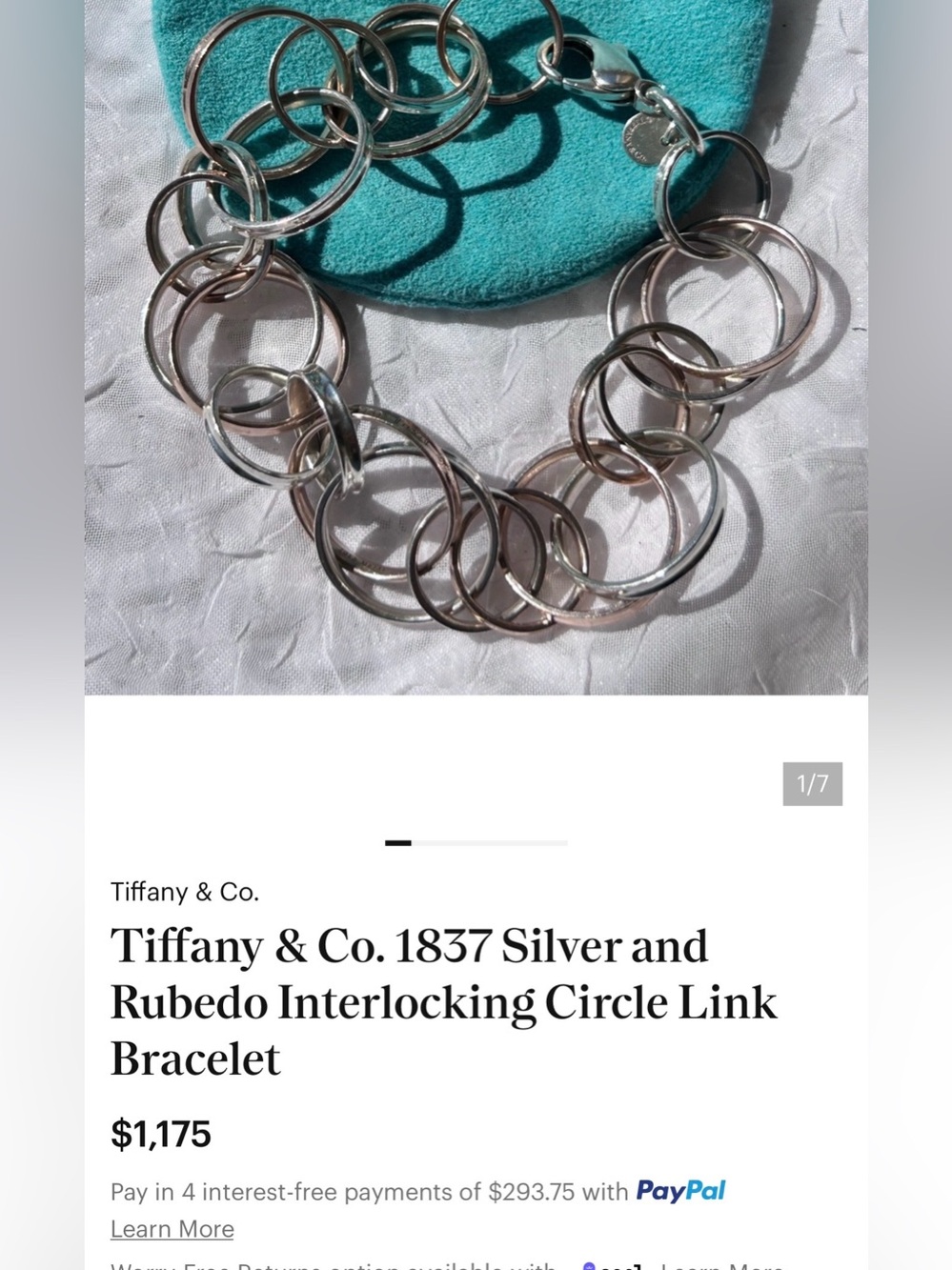 Tiffany & Co. 1837 interlocking Circle Bracelet in RUBEDO Silver RARE - Picture 12 of 12